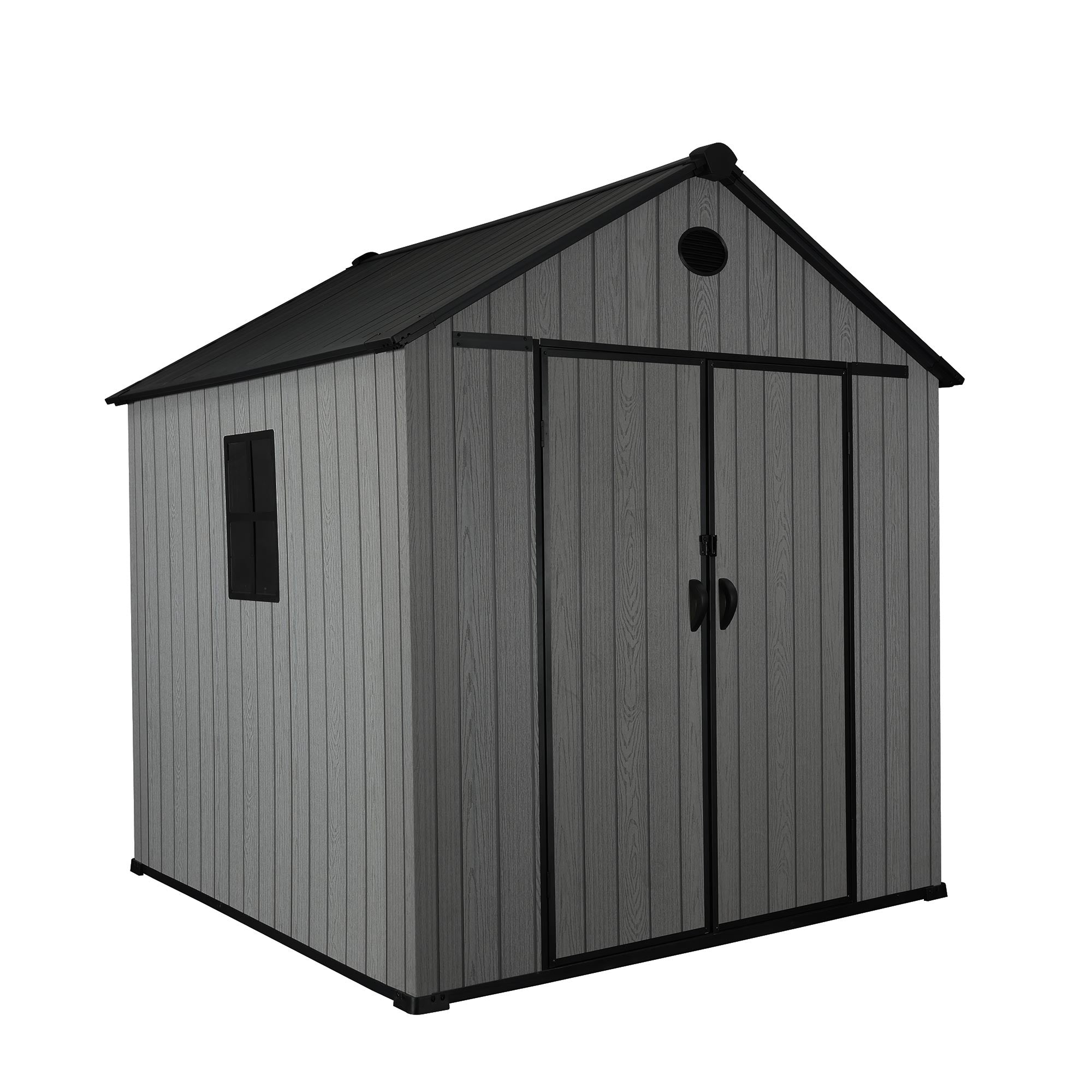 Pro Grade 6ft x 8ft Premium Plastic Double Door Garden Shed - Grey Wood Touch Texture